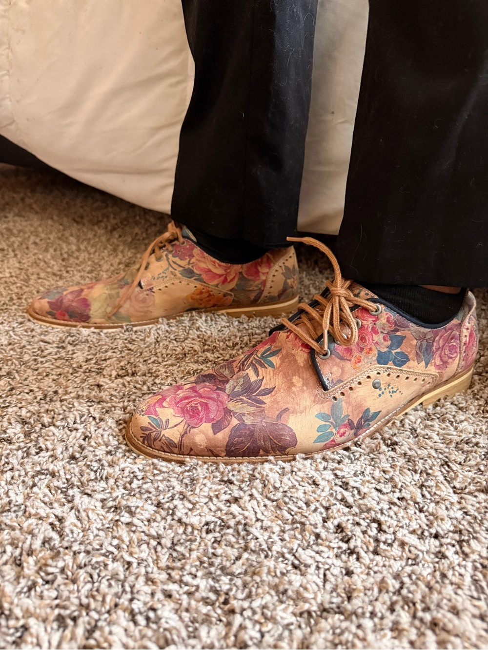 Steve Madden Floral Leather Derby Shoes - Tan Multi